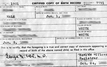 The birth certificate that George showed the sisters