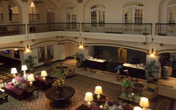 The hotel lobby where Greg sat and took calls